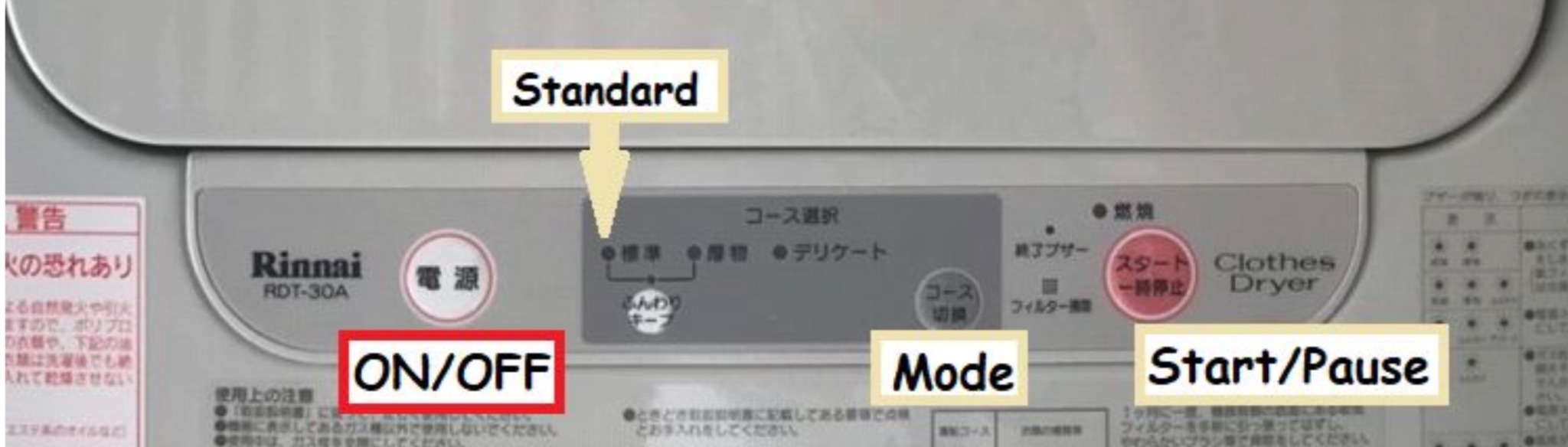 Dryer control panel